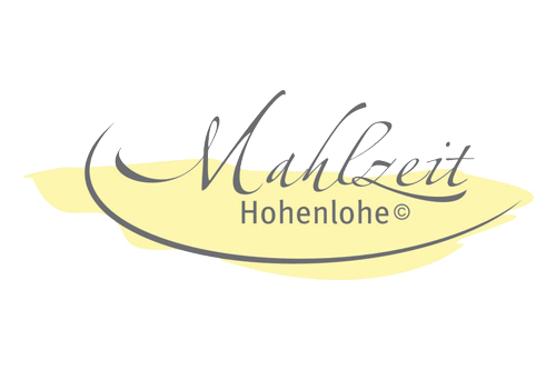 Logo von Mahlzeit Hohenlohe. Schrift Mahlzeit Hohenlohe auf gelbem Hintergrund.