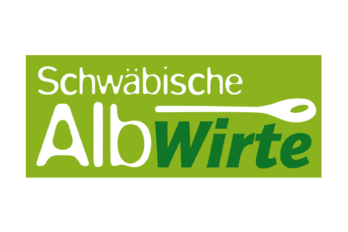 Logo der Schwäbischen AlbWirte. Weiße Schrift auf hellgrünem Rechteck.